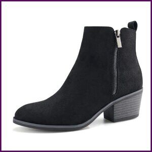 Women's Ankle Boots Side Zipper Low Heel Dress Booties